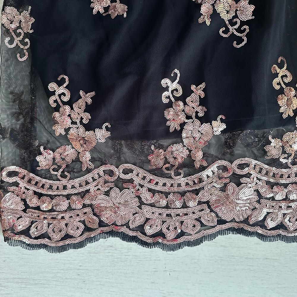 She + Sky Large NWT Black Rose Gold Sequin Maxi Dress Spaghetti Straps Elegant - Picture 7 of 15